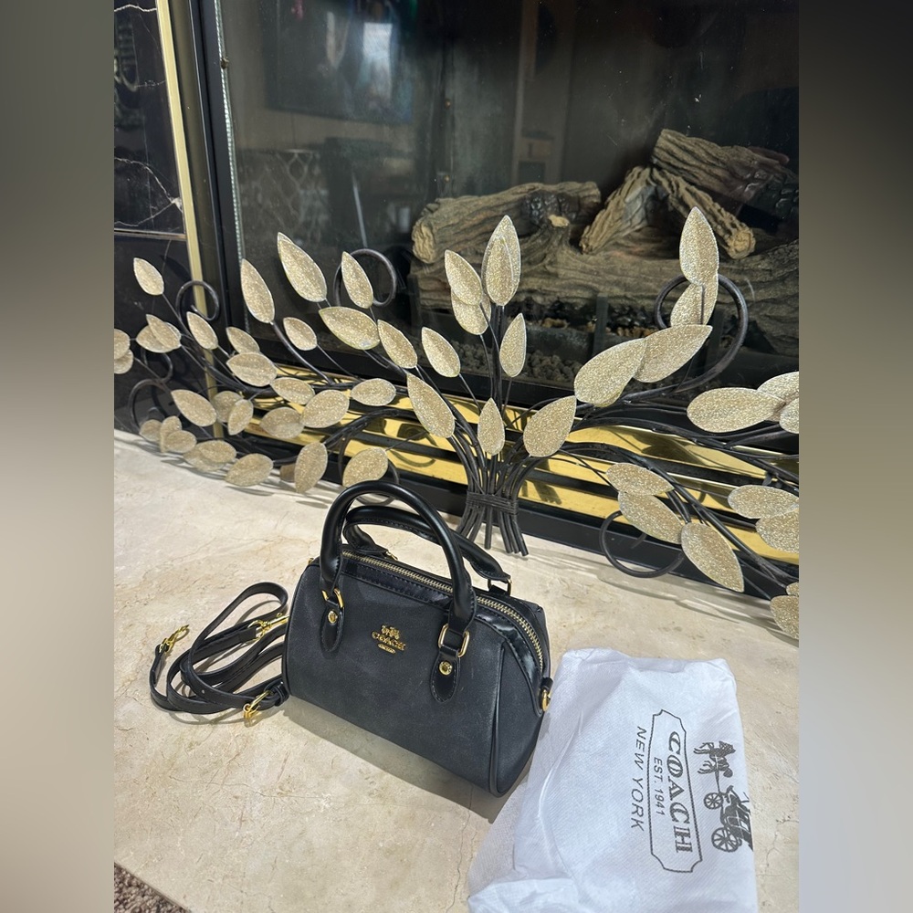 Coach Black Leather Mini Satchel with Gold Hardware